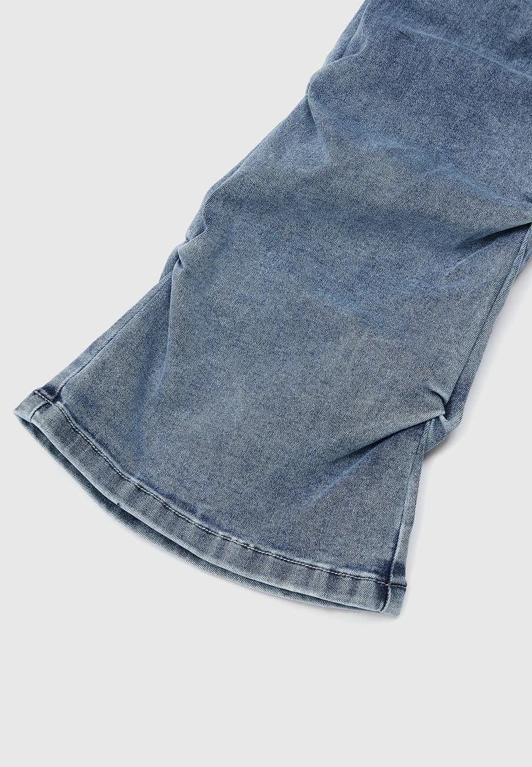 Woman Denim Tacked Denim Flared Jeans - Blue