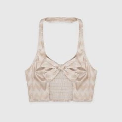 Woman Tops TOPS & T SHIRTS Zig Zag Satin Tie Front Top - Beige