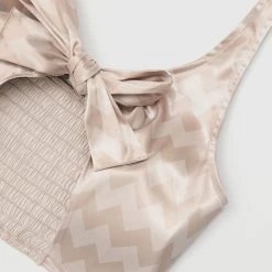 Woman Tops TOPS & T SHIRTS Zig Zag Satin Tie Front Top - Beige