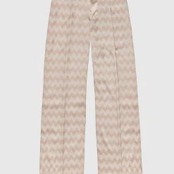 Woman Trousers Zig Zag Satin Fit And Flare Trousers - Beige