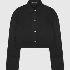 Woman Shirts Textured Long Sleeve Shirt - Black