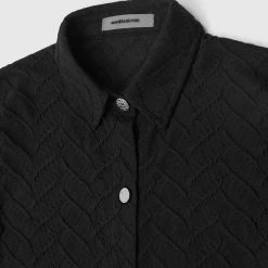 Woman Shirts Textured Long Sleeve Shirt - Black