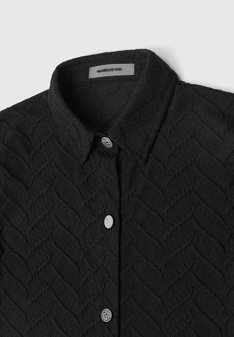 Woman Shirts Textured Long Sleeve Shirt - Black