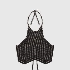 Woman Tops TOPS & T SHIRTS Knitted Contour Halterneck Top - Black/Taupe