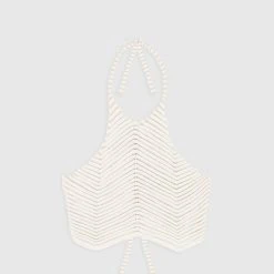 Woman Tops Knitted Contour Halterneck Top - Off White/Beige TOPS & T SHIRTS