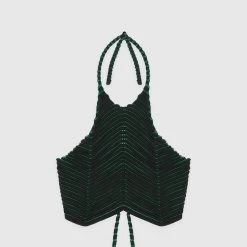 Woman Tops Knitted Contour Halterneck Top - Black/Green TOPS & T SHIRTS