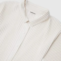 Woman Shirts Pleated Curved Hem Shirt - Cream