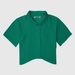 Woman Shirts Pleated Curved Hem Shirt - Green