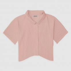 Woman Shirts Pleated Curved Hem Shirt - Pink