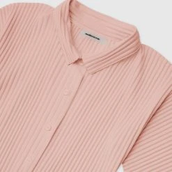 Woman Shirts Pleated Curved Hem Shirt - Pink
