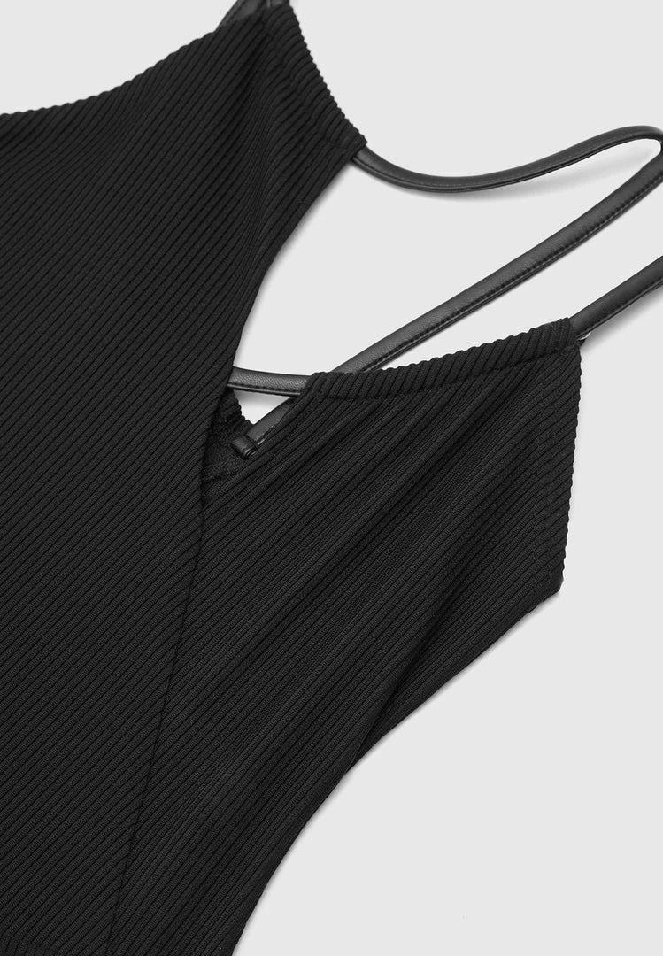 Woman Tops Ribbed Cut Out Bodysuit - Black BODYSUITS