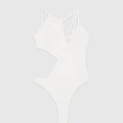 Woman Tops Ribbed Cut Out Bodysuit - Off White