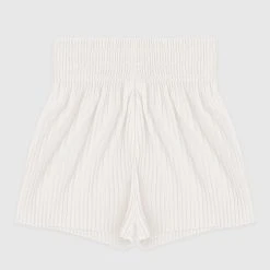 Woman Shorts Pleated High Waisted Shorts - Cream