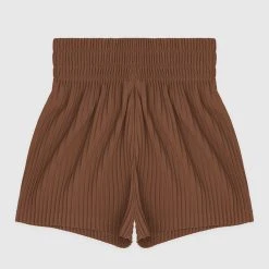 Woman Shorts Pleated High Waisted Shorts - Brown