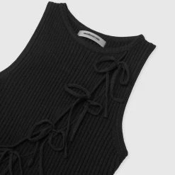 Woman Tops Knitted Lace Up Bodysuit - Black BODYSUITS