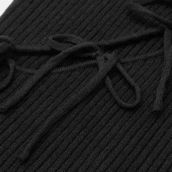 Woman Tops Knitted Lace Up Bodysuit - Black BODYSUITS