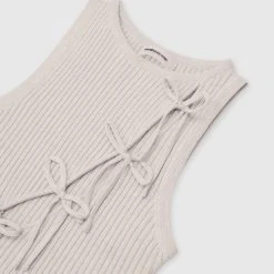 Woman Tops BODYSUITS Knitted Lace Up Bodysuit - Beige