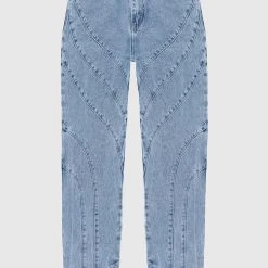 Woman Denim Contour Detail Mom Jeans - Mid Blue