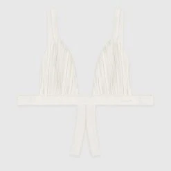 Woman Swim SWIMWEAR Pleated Satin Bikini Top - Off White