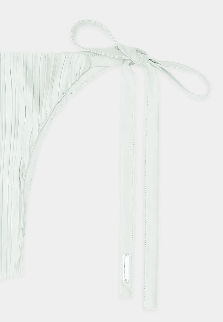 Woman Swim Pleated Satin Bikini Bottoms - Mint Green SWIMWEAR