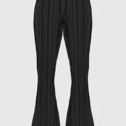 Woman Trousers Pleated Satin Flared Trousers - Black