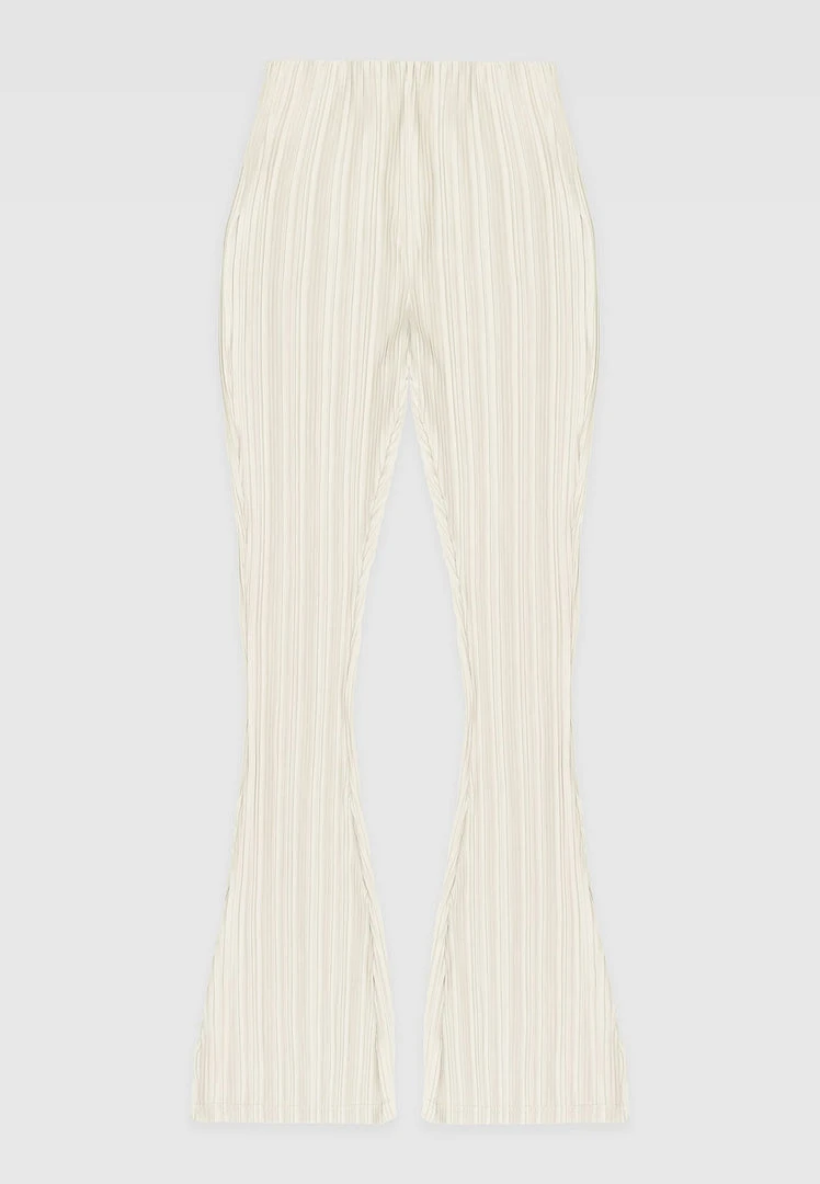 Woman Trousers Pleated Satin Flared Trousers - Off White