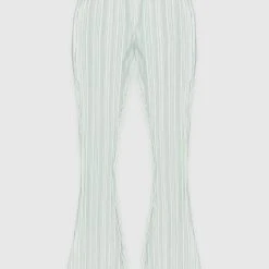 Woman Trousers Pleated Satin Flared Trousers - Mint Green
