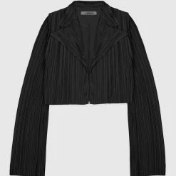 Woman Shirts Pleated Satin Blazer Shirt - Black