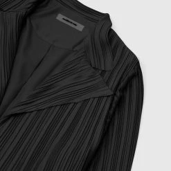 Woman Shirts Pleated Satin Blazer Shirt - Black