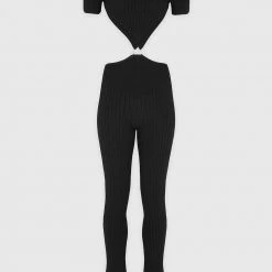 Woman Jumpsuits Knitted Backless Jumpsuit - Black