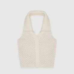 Woman Tops TOPS & T SHIRTS Bubble Knit Polo Crop Top - Beige