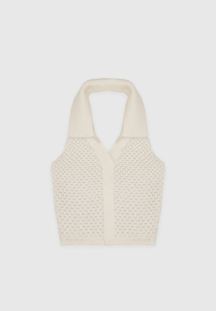 Woman Tops TOPS & T SHIRTS Bubble Knit Polo Crop Top - Beige