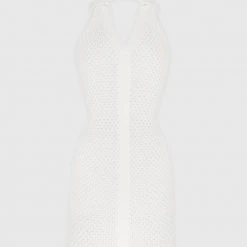 Woman Dresses Bubble Knit Polo Dress - White