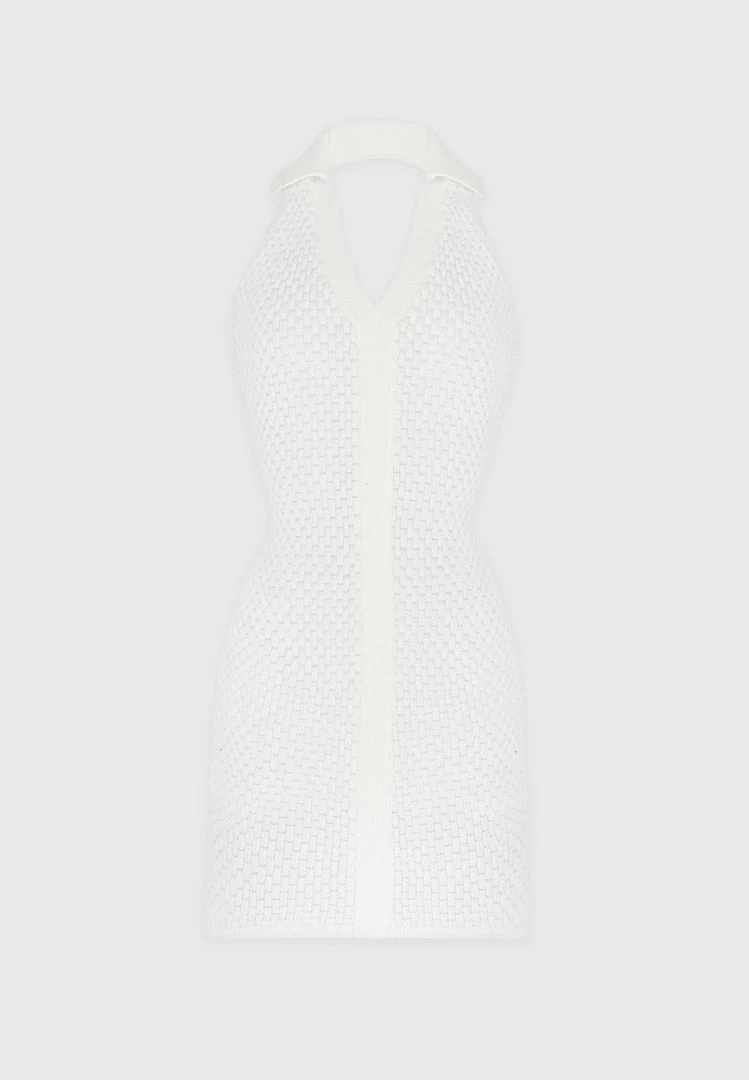 Woman Dresses Bubble Knit Polo Dress - White