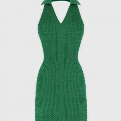 Woman Dresses Bubble Knit Polo Dress - Green