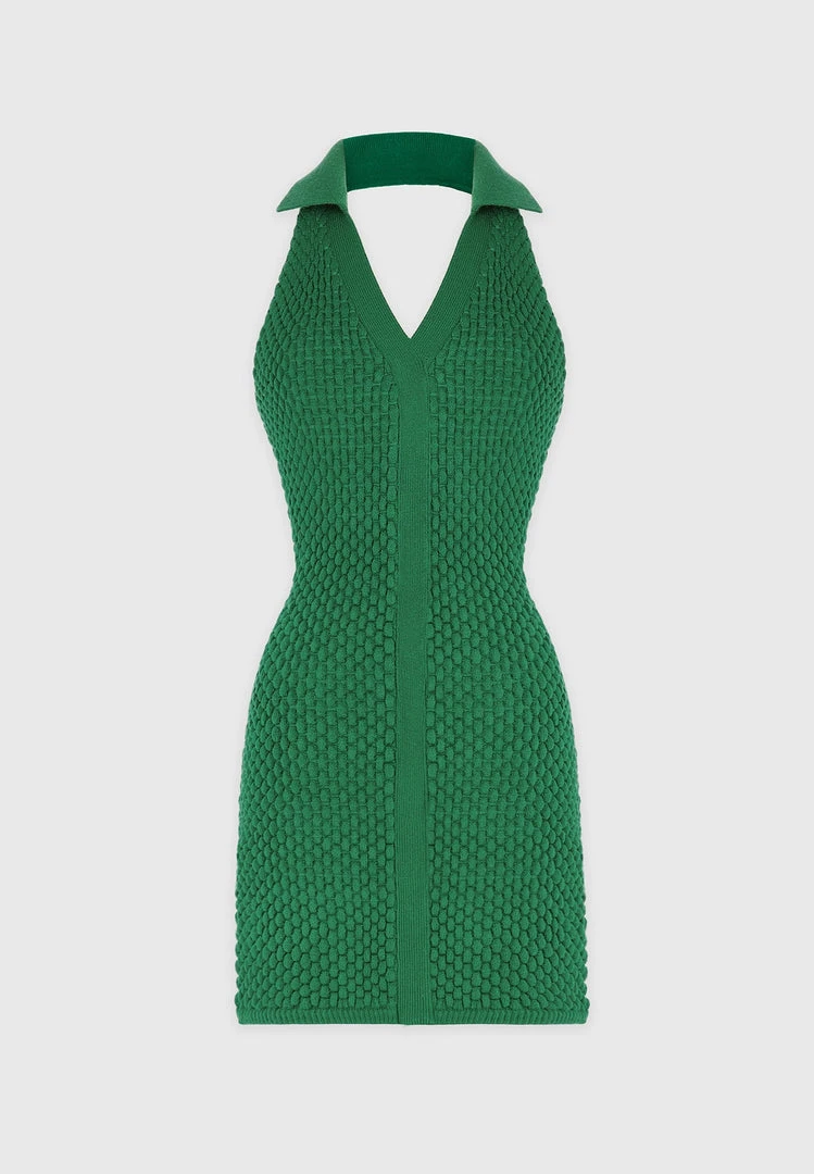 Woman Dresses Bubble Knit Polo Dress - Green