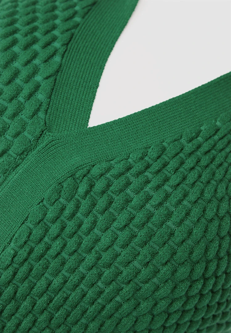 Woman Dresses Bubble Knit Polo Dress - Green