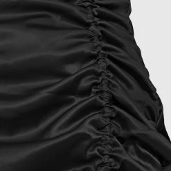 Woman Dresses Ruched Satin Mini Dress - Black
