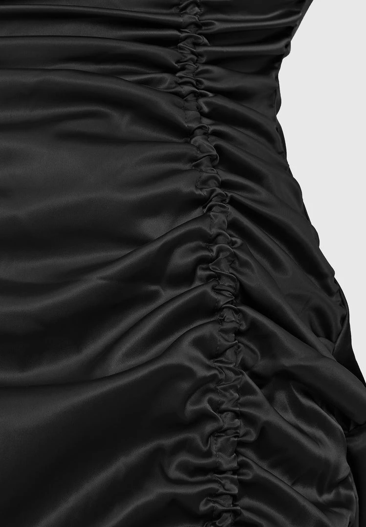 Woman Dresses Ruched Satin Mini Dress - Black