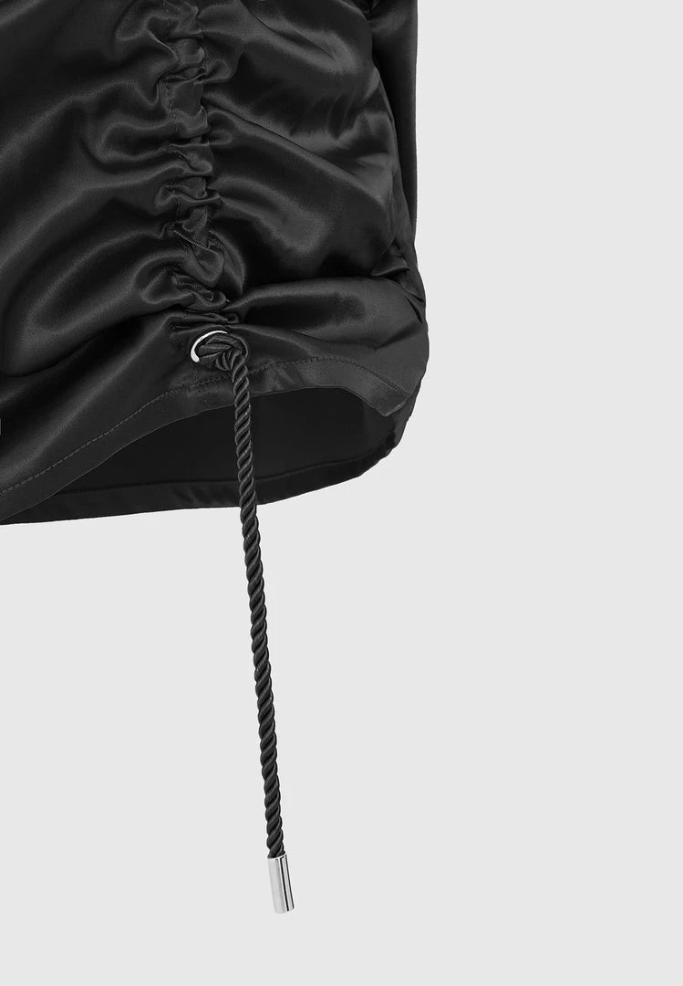 Woman Dresses Ruched Satin Mini Dress - Black