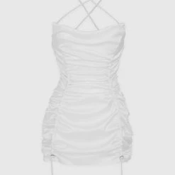 Woman Dresses Ruched Satin Mini Dress - White