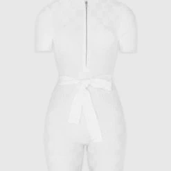 Woman Jumpsuits Chequerboard Knitted Playsuit - White JUMPSUITS & PLAYSUITS
