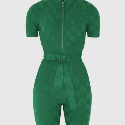 Woman Jumpsuits JUMPSUITS & PLAYSUITS Chequerboard Knitted Playsuit - Green