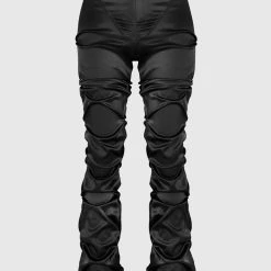 Woman Trousers Tacked Satin Flared Trousers - Black