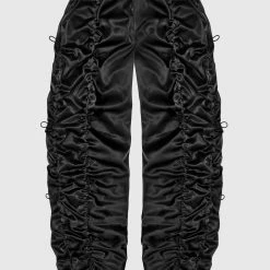 Woman Trousers Satin Bungee Ruched Cargo Pants - Black CARGO PANTS & JOGGERS