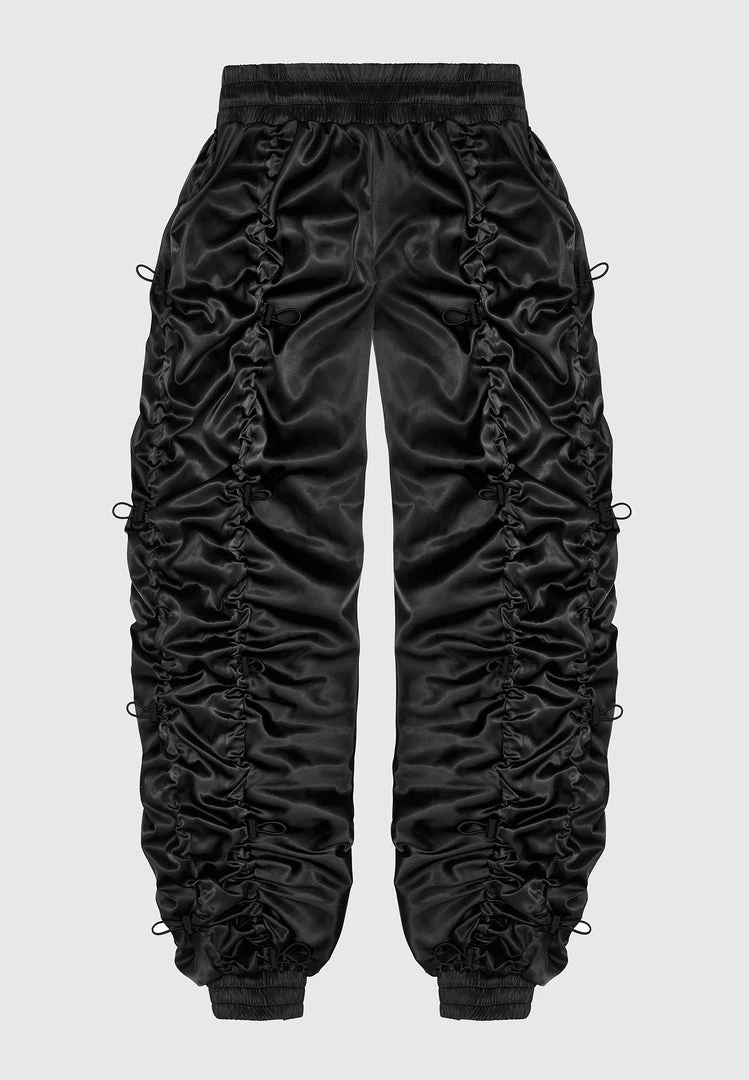 Woman Trousers Satin Bungee Ruched Cargo Pants - Black CARGO PANTS & JOGGERS