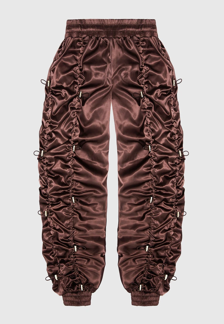Woman Trousers CARGO PANTS & JOGGERS Satin Bungee Ruched Cargo Pants - Brown/Gold
