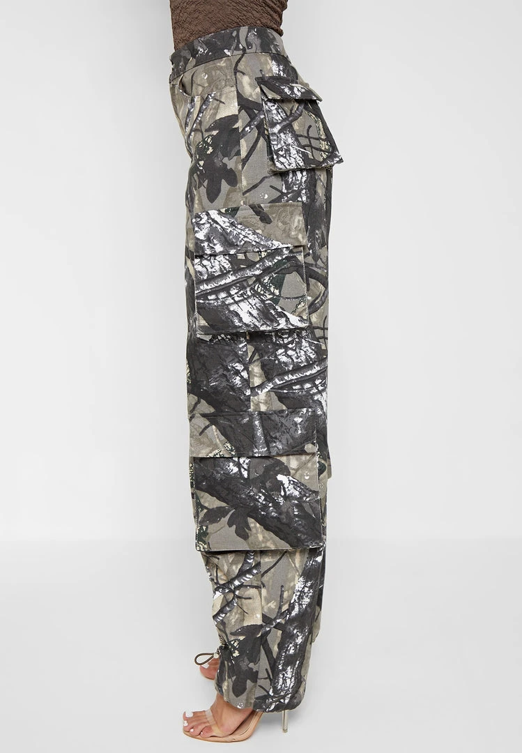 Woman Trousers Wide Leg Camo Cargo Pants - Khaki CARGO PANTS & JOGGERS