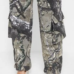 Woman Trousers Wide Leg Camo Cargo Pants - Khaki CARGO PANTS & JOGGERS