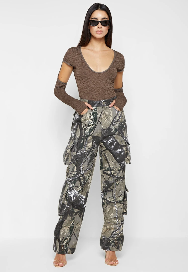 Woman Trousers Wide Leg Camo Cargo Pants - Khaki CARGO PANTS & JOGGERS